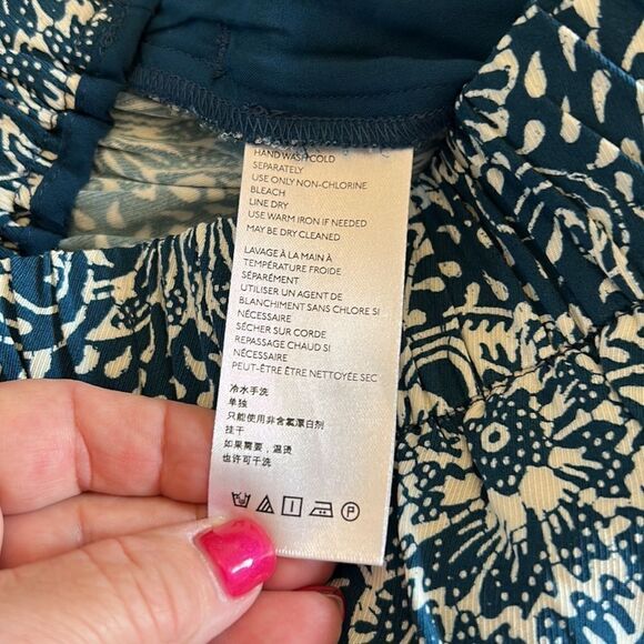 Anthropologie blue white flowy side slit elastic waist pants Size M New - Picture 11 of 13